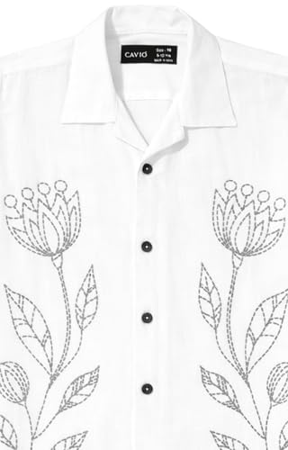 CAVIO Boys Floral Printed Short Sleeve Casual Shirt White