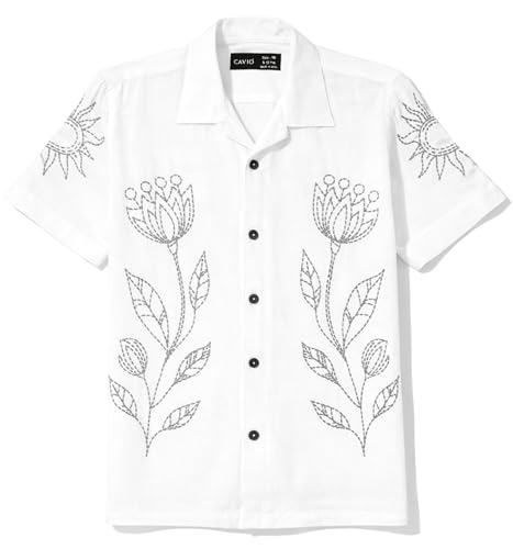 CAVIO Boys Floral Printed Short Sleeve Casual Shirt White