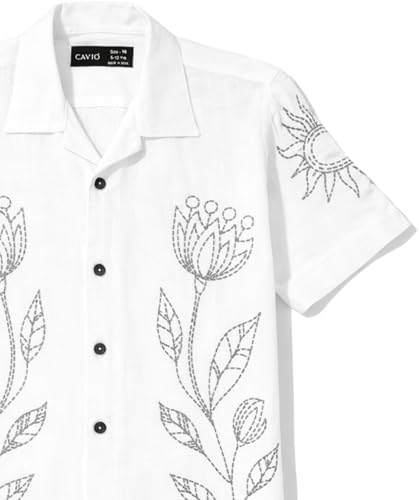 CAVIO Boys Floral Printed Short Sleeve Casual Shirt White