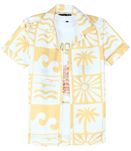 CAVIO Boys Half Sleeves Graphic Printed Casual Shirt with T-Shirt Yellow