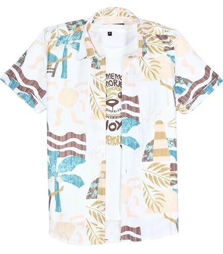 Boys Half Sleeves Abstract Printed Shirt and T-Shirt Cream