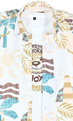 Boys Half Sleeves Abstract Printed Shirt and T-Shirt Cream