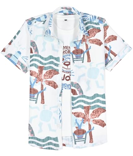 Charchit boys' blue half-sleeve abstract printed shirt and T-shirt, casual upper wear for boys, featuring colorful print design.