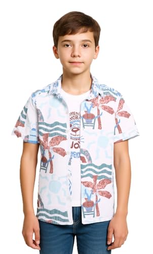 Blue boys' half-sleeve abstract printed shirt and t-shirt by Charchit, featuring a stylish design and comfortable fit.