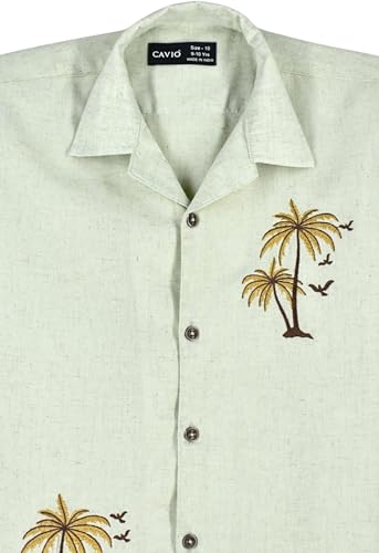 CAVIO Boys Regular Tropical Palm Tree Placement Embroidered Co-ord Set - LightGreen
