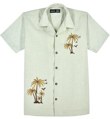CAVIO Boys Regular Tropical Palm Tree Placement Embroidered Co-ord Set - LightGreen