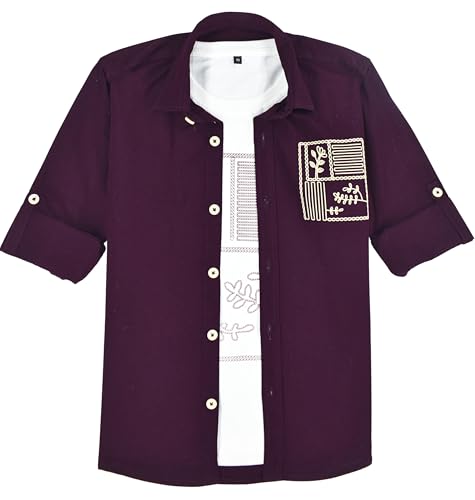 CAVIO Boys Full Sleeves Floral Printed Shirt Violet