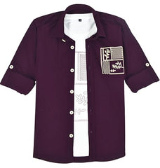 CAVIO Boys Full Sleeves Floral Printed Shirt Violet