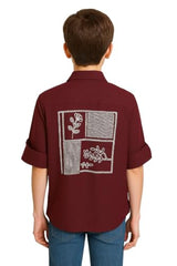 CAVIO Boys Full Sleeves Floral Printed Shirt Whit T-Shirt Rust