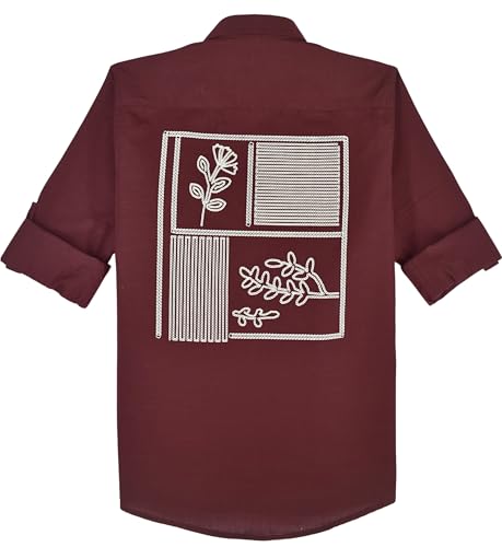 CAVIO Boys Full Sleeves Floral Printed Shirt Whit T-Shirt Rust