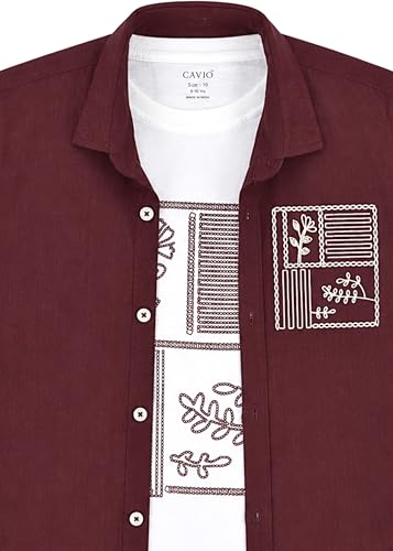 CAVIO Boys Full Sleeves Floral Printed Shirt Whit T-Shirt Rust