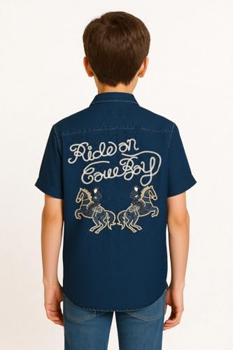 CHARCHIT Boys Half Sleeves Embroidered Shirt Navy