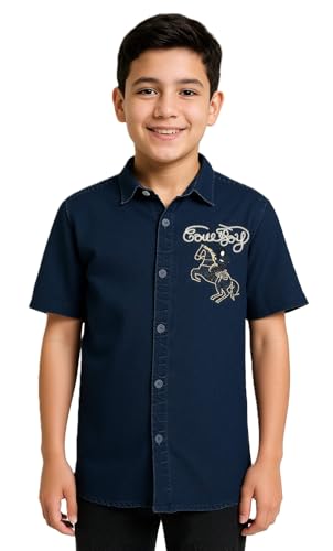 CHARCHIT Boys Half Sleeves Embroidered Shirt Navy