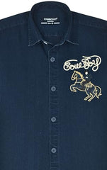 CHARCHIT Boys Half Sleeves Embroidered Shirt Blue