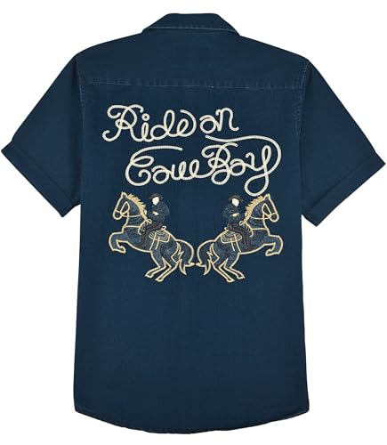 CHARCHIT Boys Half Sleeves Embroidered Shirt Blue