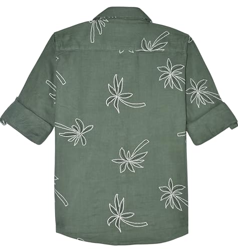 CAVIO Boys Geometric Floral Print Casual Shirt with T-Shirt OliveGreen