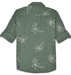 CAVIO Boys Geometric Floral Print Casual Shirt with T-Shirt OliveGreen
