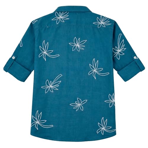 CAVIO Boys Geometric Floral Print Casual Shirt with T-Shirt Blue