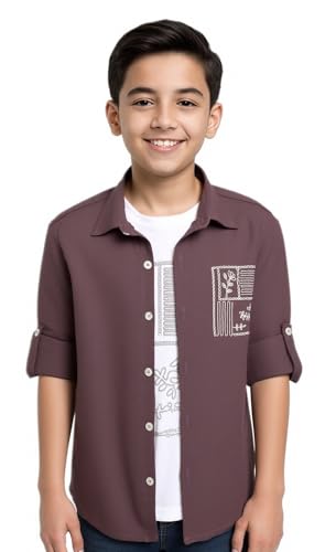 CAVIO Boys Full Sleeves Floral Printed Shirt Whit T-Shirt Magenta