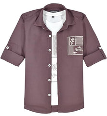 CAVIO Boys Full Sleeves Floral Printed Shirt Whit T-Shirt Magenta