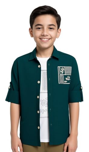 CAVIO Boys Full Sleeves Floral Printed Shirt Whit T-Shirt