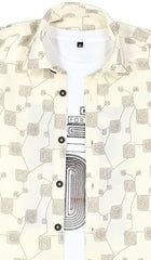 CAVIO Boys Geometric Floral Print Casual Shirt with T-Shirt Cream