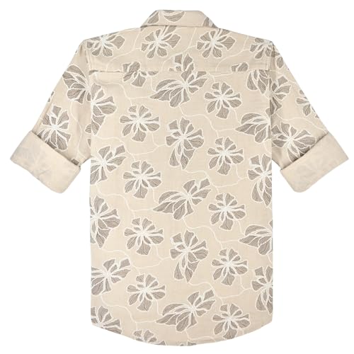 CAVIO Boys Geometric Floral Print Casual Shirt with T-Shirt Khaki