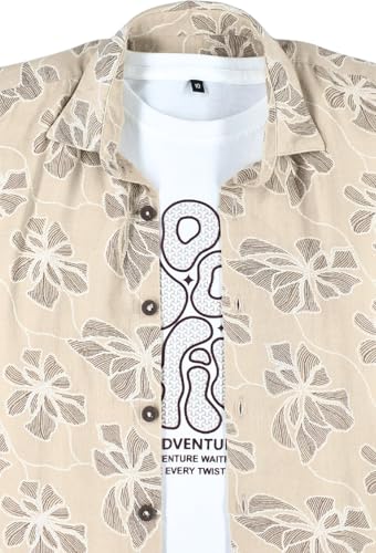 CAVIO Boys Geometric Floral Print Casual Shirt with T-Shirt Khaki