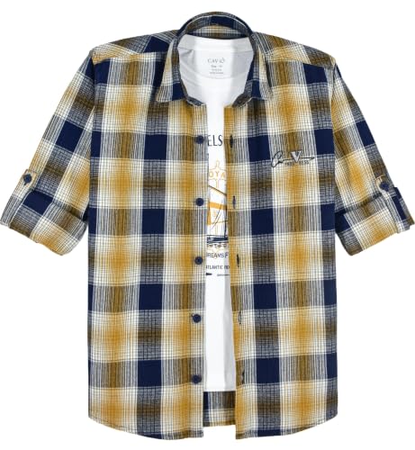CAVIO Boys Checkered Casual Shirt with T-Shirt Gold