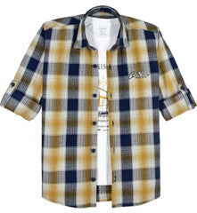 CAVIO Boys Checkered Casual Shirt with T-Shirt Gold