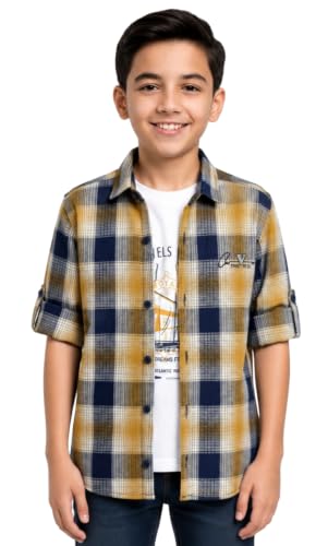 CAVIO Boys Checkered Casual Shirt with T-Shirt Gold