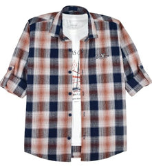 CAVIO Boys Checkered Casual Shirt with T-Shirt Orange