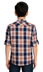 CAVIO Boys Checkered Casual Shirt with T-Shirt Orange