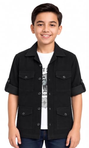 CAVIO Boys Full Sleeves Multi-Pocket Corduroy Overshirt