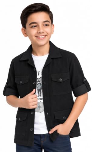 CAVIO Boys Full Sleeves Multi-Pocket Corduroy Overshirt