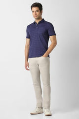 Men Navy Print Polo Neck T-Shirt