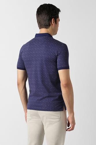 Men Navy Print Polo Neck T-Shirt
