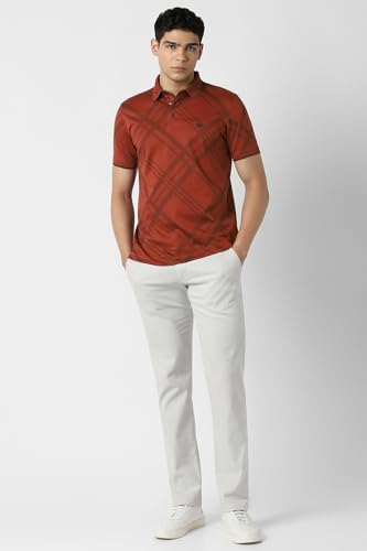 Men's red check polo neck T-shirt by Van Heusen, featuring a classic check pattern, short sleeves, and comfortable fit.