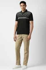Van Heusen Men Black Check Polo Neck T-Shirt