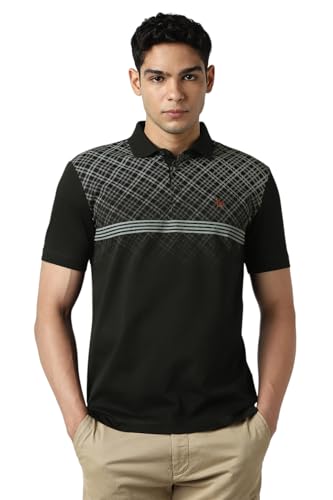 Van Heusen Men Black Check Polo Neck T-Shirt