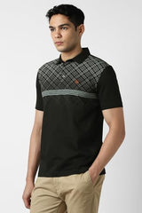Van Heusen Men Black Check Polo Neck T-Shirt