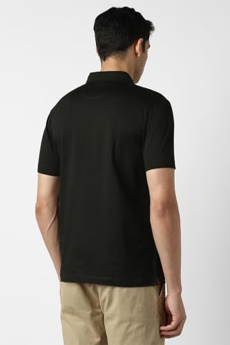 Van Heusen Men Black Check Polo Neck T-Shirt