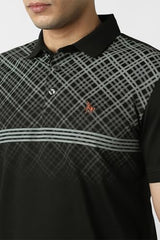 Van Heusen Men Black Check Polo Neck T-Shirt