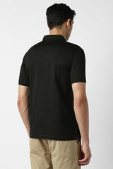 Van Heusen Men Black Check Polo Neck T-Shirt