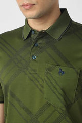 Van Heusen Men's Checkered Regular Fit T-Shirt (VSKWURGFO91983_Olive
