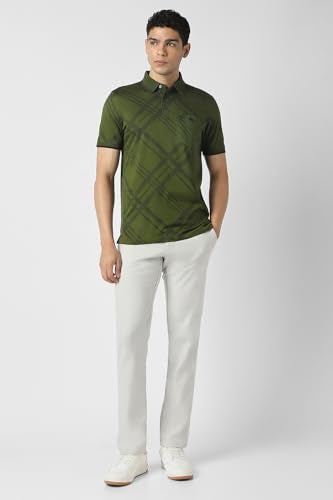 Van Heusen men's checkered regular fit long-sleeve T-shirt in olive color with a classic pattern, casual style, and comfortable fit.