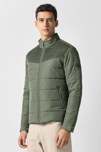 Men Olive Patterned Casual Jacket