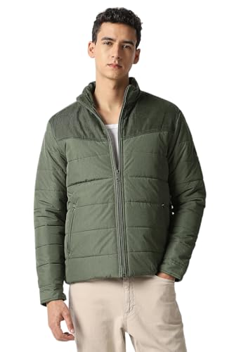 Men Olive Patterned Casual Jacket
