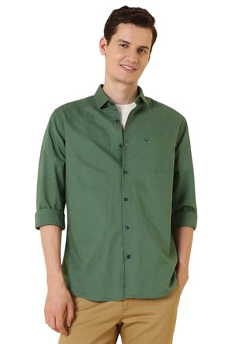 Allen Solly Men Green Solid Full Sleeves Casual Shirts