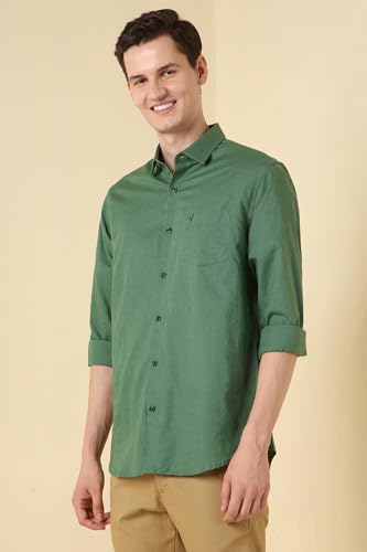 Allen Solly Men Green Solid Full Sleeves Casual Shirts